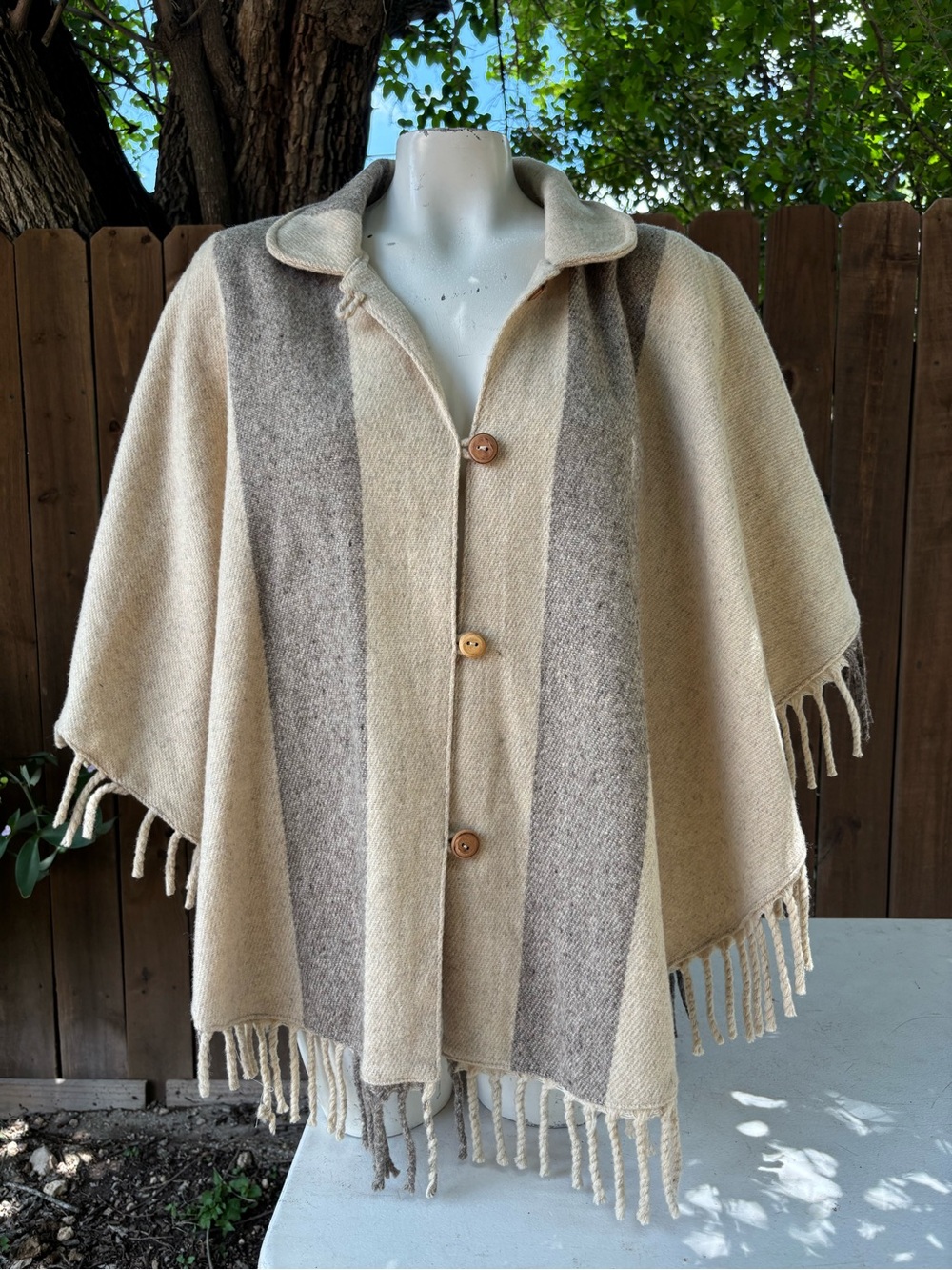 Vintage Beige Women's Fringe cape poncho one size.